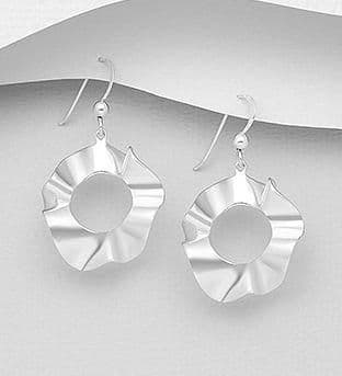 925 Sterling Silver Solid Round Wavy Style Drop Earrings
